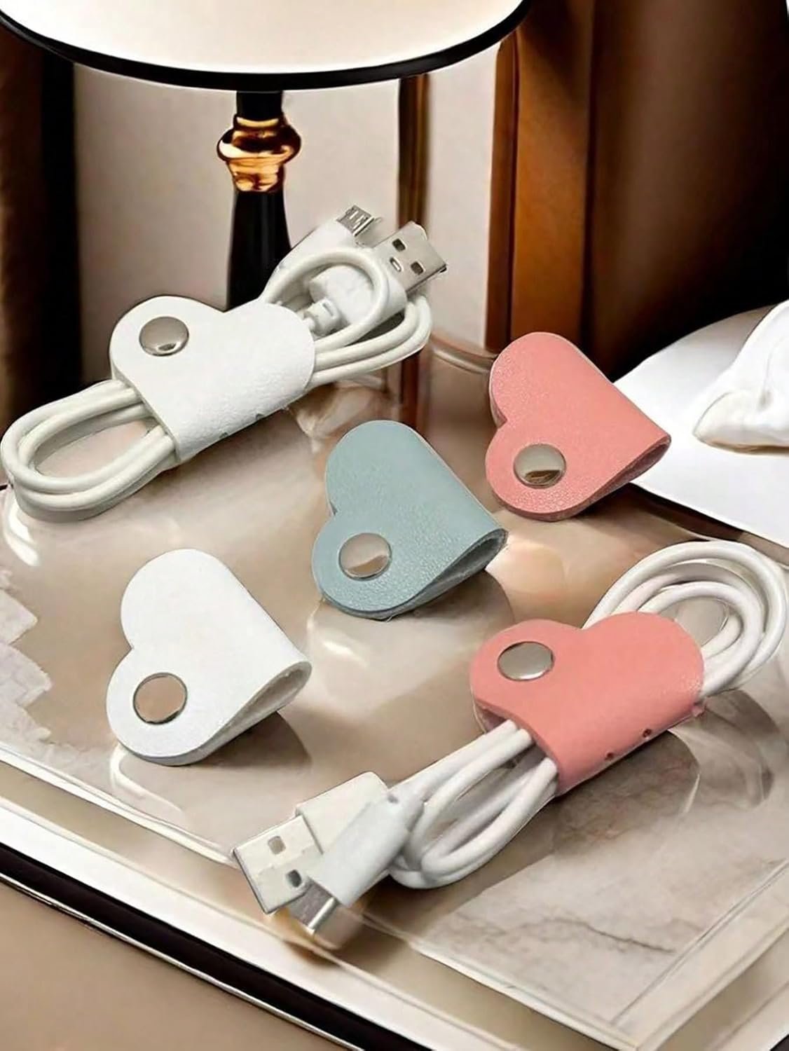 5pcs Heart - Shaped Data Cable Organizer for Tidy Cords, Random Color